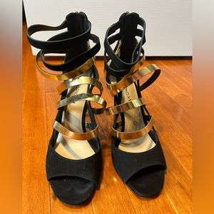 Gold/black Via Spiga high heeled strappy sandals size 10